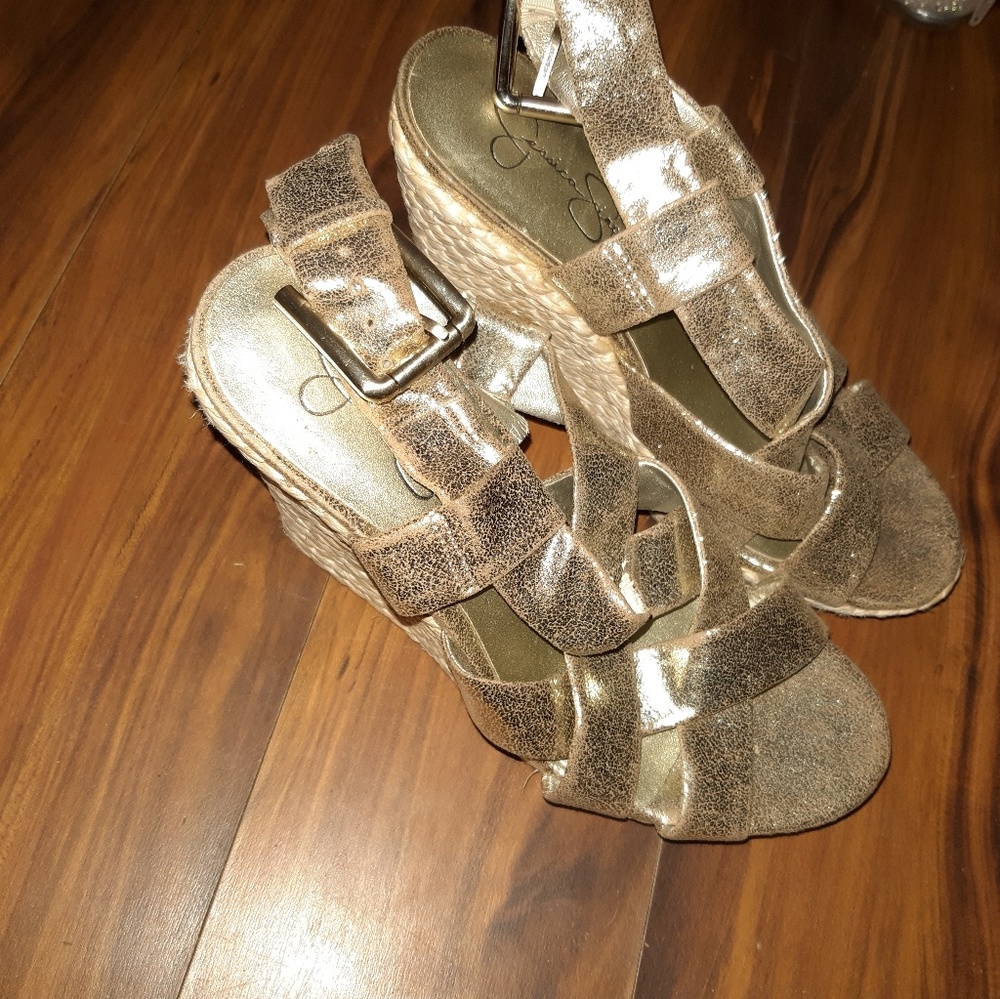 Jessica Simpson Gold Wedges